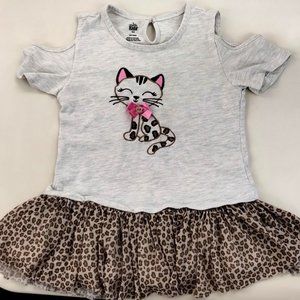 Cure Kitty leopard print dress with open shoulders.